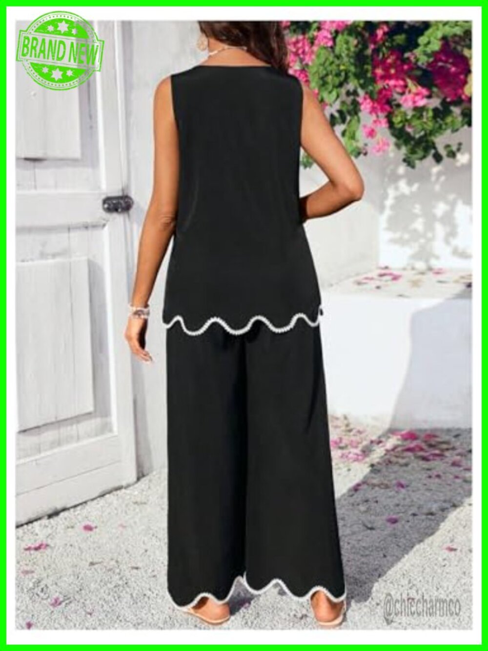 Women's Maternity 2 Piece Matching Lounge Set Tank Top Wide Leg Pants - Picture 2 of 4